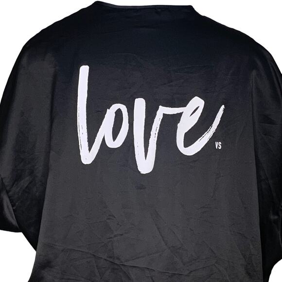 Victoria’s Secret Black Satin Robe Tide on Front White Love Print on Back OS - Picture 6 of 8